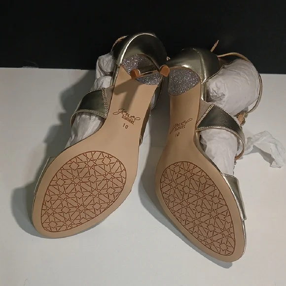 Jewel Badgley Mischka Mica Gold Jeweled Heels Size 10 NEW & Box - Picture 9 of 11